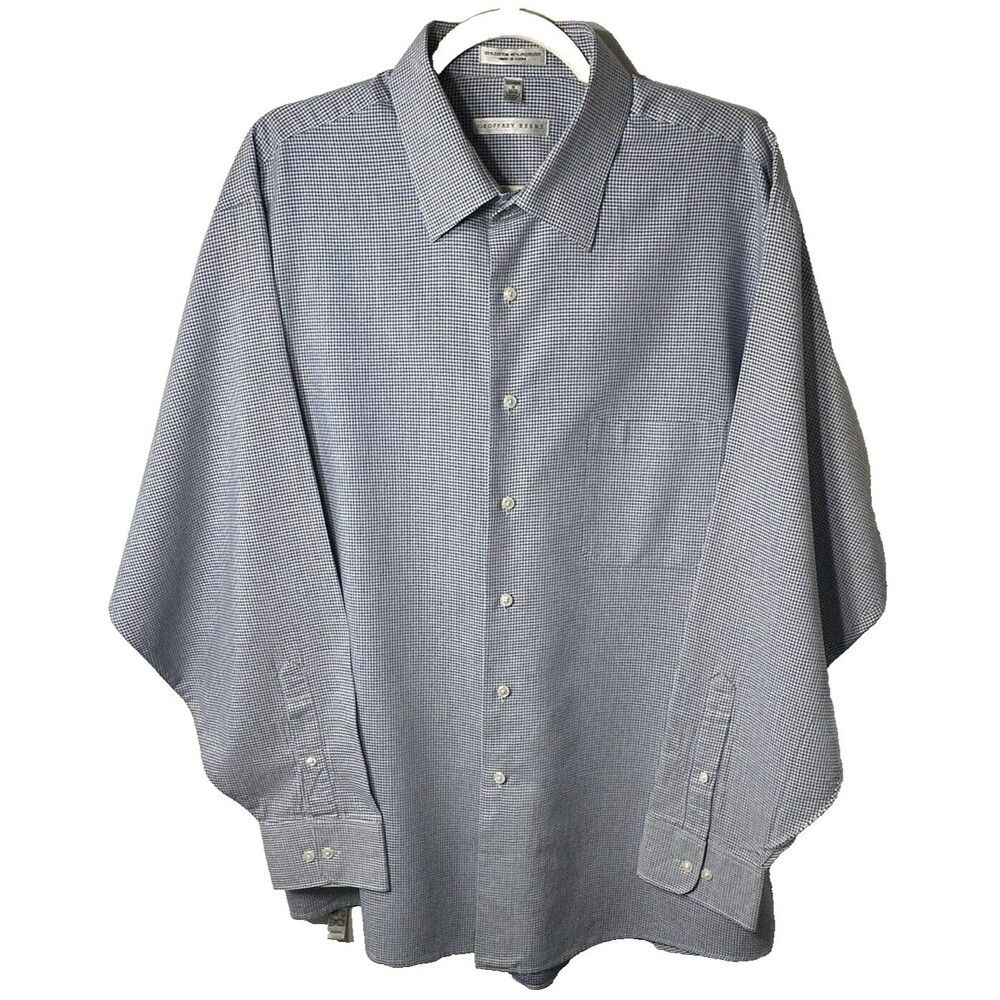 Geoffrey Beene Dress Shirt Men's Sz 18 34/35 XXL Blue Houndstooth Button Up Long